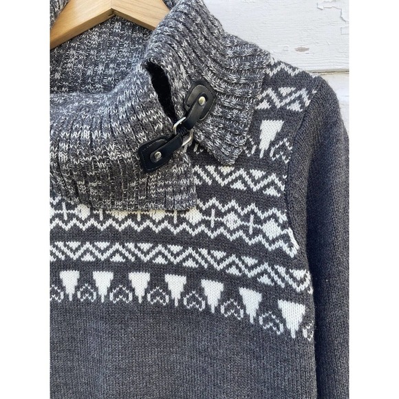 Lana Lee Sweater Cowl Neck Fair Isle Gray Knit Women's Large Tunic Horse Bit - Picture 2 of 6